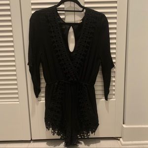 Urban Outfitters Black Lace-Detailed Romper